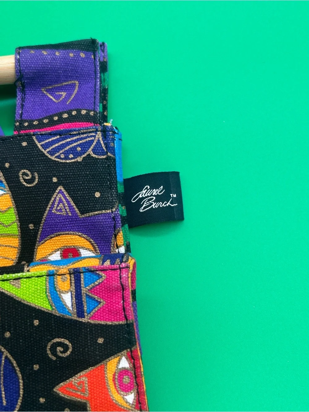 #1 Laurel Burch Black Multicolor Cat Clutch with Wooden Handle